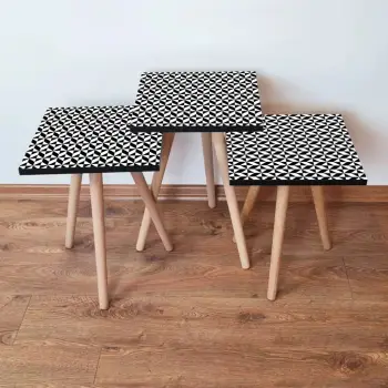 Set tavolinash ndihmëse, 3 copë, Skye Decor, 3Shp396, bardhë/zi