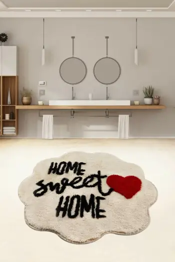 Tapet akrilik për banjo, Home Sweet Home, i bardhë, 90cm