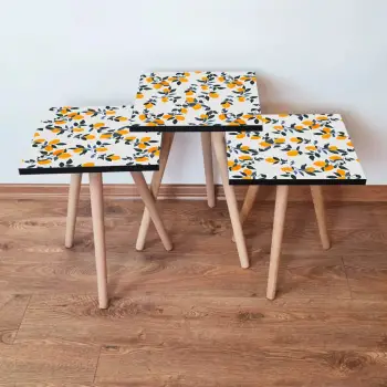 Set tavolinash ndihmëse, 3 copë, Skye Decor, ngjyra të bardhë, portokalli, e gjelbër, 3Shp158