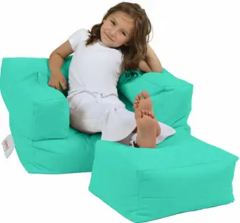 Qebe për fëmijë, ngjyrë tyrkiz, Atelier del Sofa, ulëse me pouffe