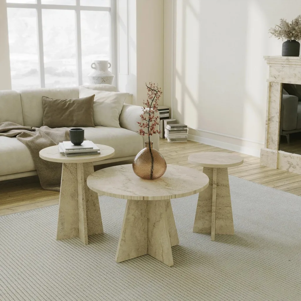 Set tavolinash kafeje Skye Decor, ngjyrë travertine, 3 copë - 1