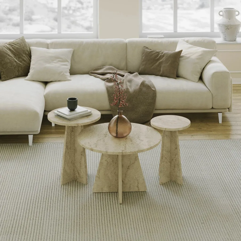 Set tavolinash kafeje Skye Decor, ngjyrë travertine, 3 copë - 3
