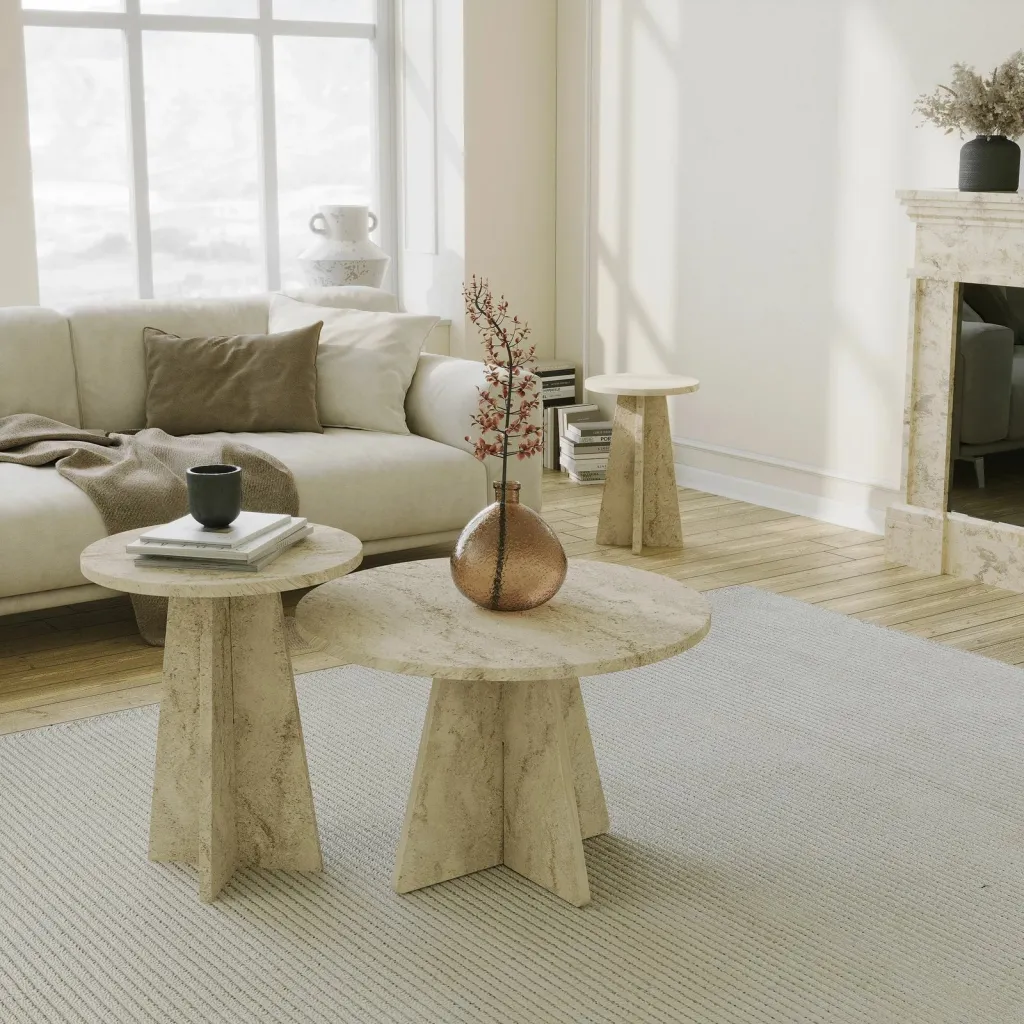 Set tavolinash kafeje Skye Decor, ngjyrë travertine, 3 copë - 4