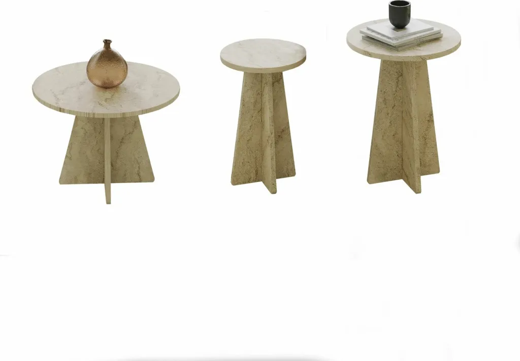 Set tavolinash kafeje Skye Decor, ngjyrë travertine, 3 copë - 5