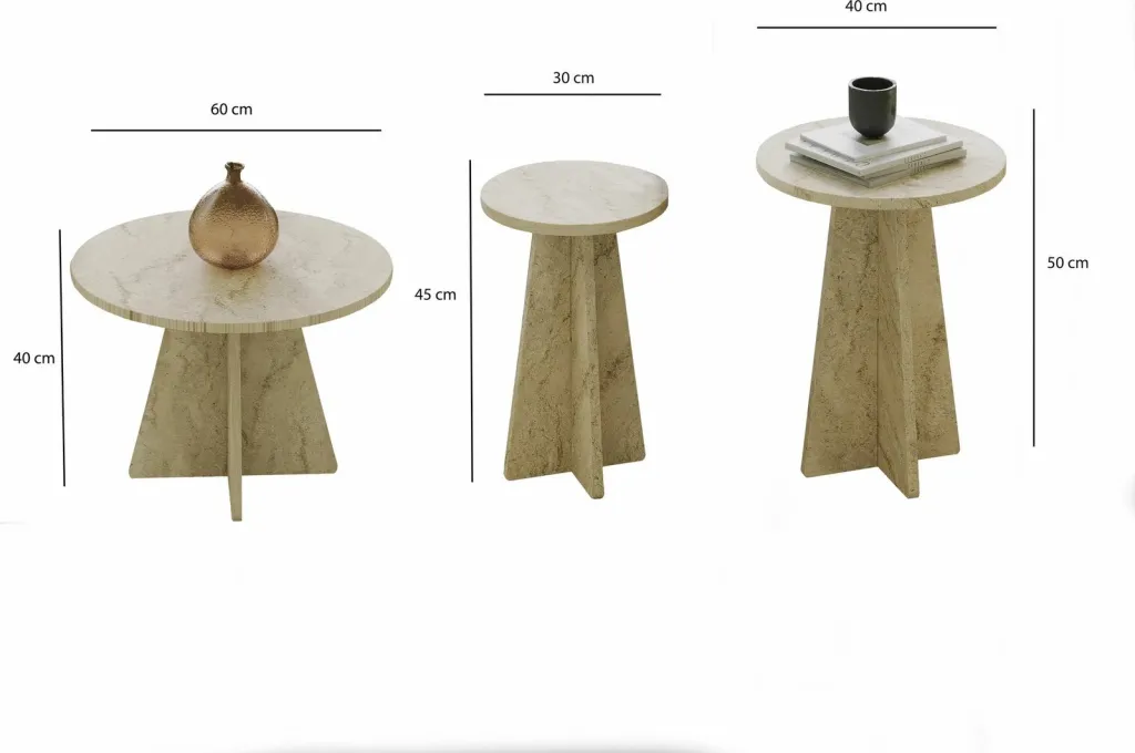 Set tavolinash kafeje Skye Decor, ngjyrë travertine, 3 copë - 6