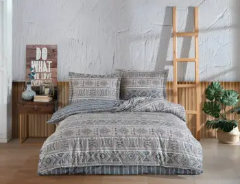 Set mbulesë për jorgan king size, ngjyrë bezhë dhe blu, L'essentiel, Sufi İkat v2