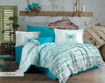 Set mbulesë jorgani single Poplin, Eldora, ngjyrë turquoise