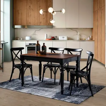 Set tavoline me karrige të zgjatshme (5 copë), Skye Decor, Albero16, ngjyrë e zezë dhe arre