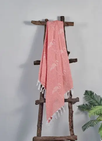 Peshqir plazhi Fouta, model Flamingo, ngjyrë salmon