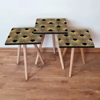 Set tavolinash ndihmëse, 3 copë, Skye Decor, ngjyrë e zezë dhe ari, 3Shp266