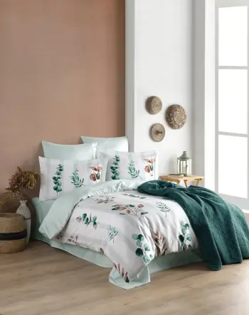 Set mbulesë për jorgan dopio, satin, L'essentiel, Vicanze, ngjyrë e gjelbër