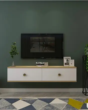 Konsolë TV Skye Decor, Zuzu 120, ngjyrë lis safir, e bardhë, e artë