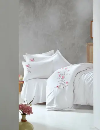 Set mbulesash për jorgan dopio, satin, L'essentiel, Perla, e bardhë/rozë