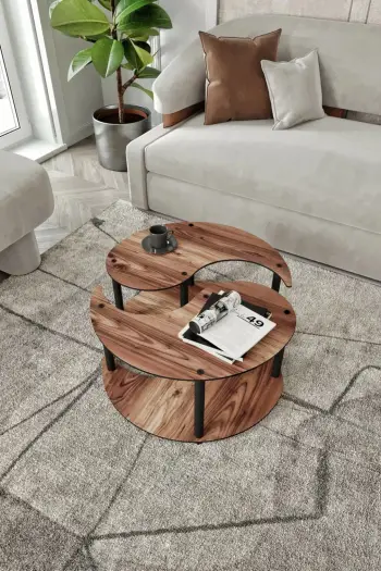 Set tavolinash kafeje Skye Decor, Yin Yang 2 copë, ngjyrë arre