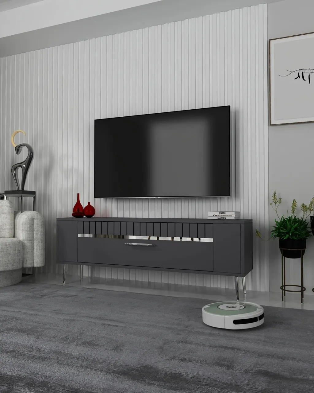 Komodë TV Skye Decor, Retrolp1, anthracite, silver - 2