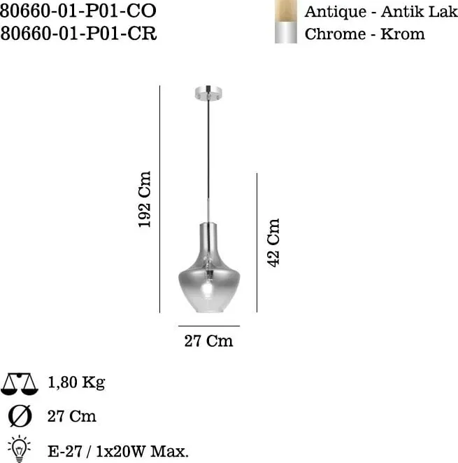 Llambë tavani Opviq, Grava, krom, P01-CR - 3