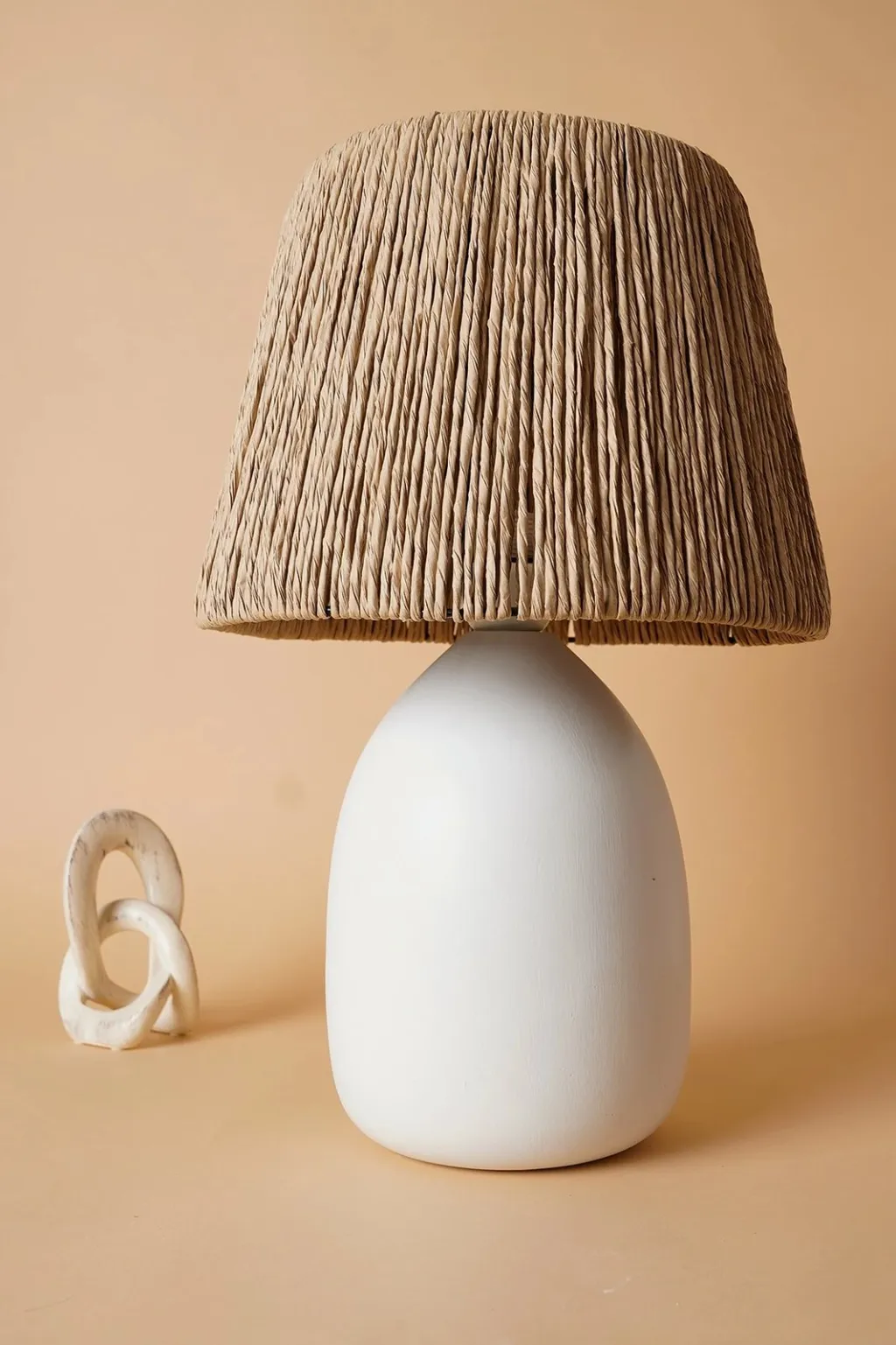 Llambë tavoline Opviq, YL599, qeramike, e bardhë dhe lisi - 1