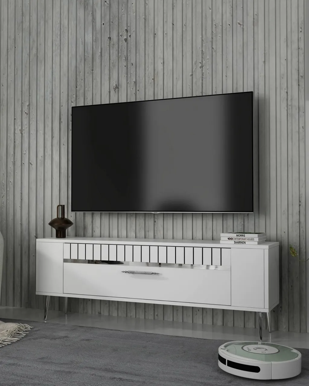 Komodë TV Skye Decor, Retrolp1, e bardhë, argjend - 2