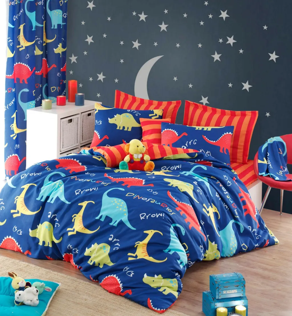 Set mbulesë për jorgan Super King, dinozaurë, ngjyrë kaltër, L'essentiel - 1