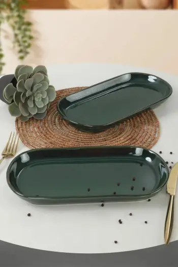 Set pjatash servirëse, qeramike, ngjyrë e gjelbër, 2 copë, Hermia Concept, ST080102FRA5A839700MAKYK00