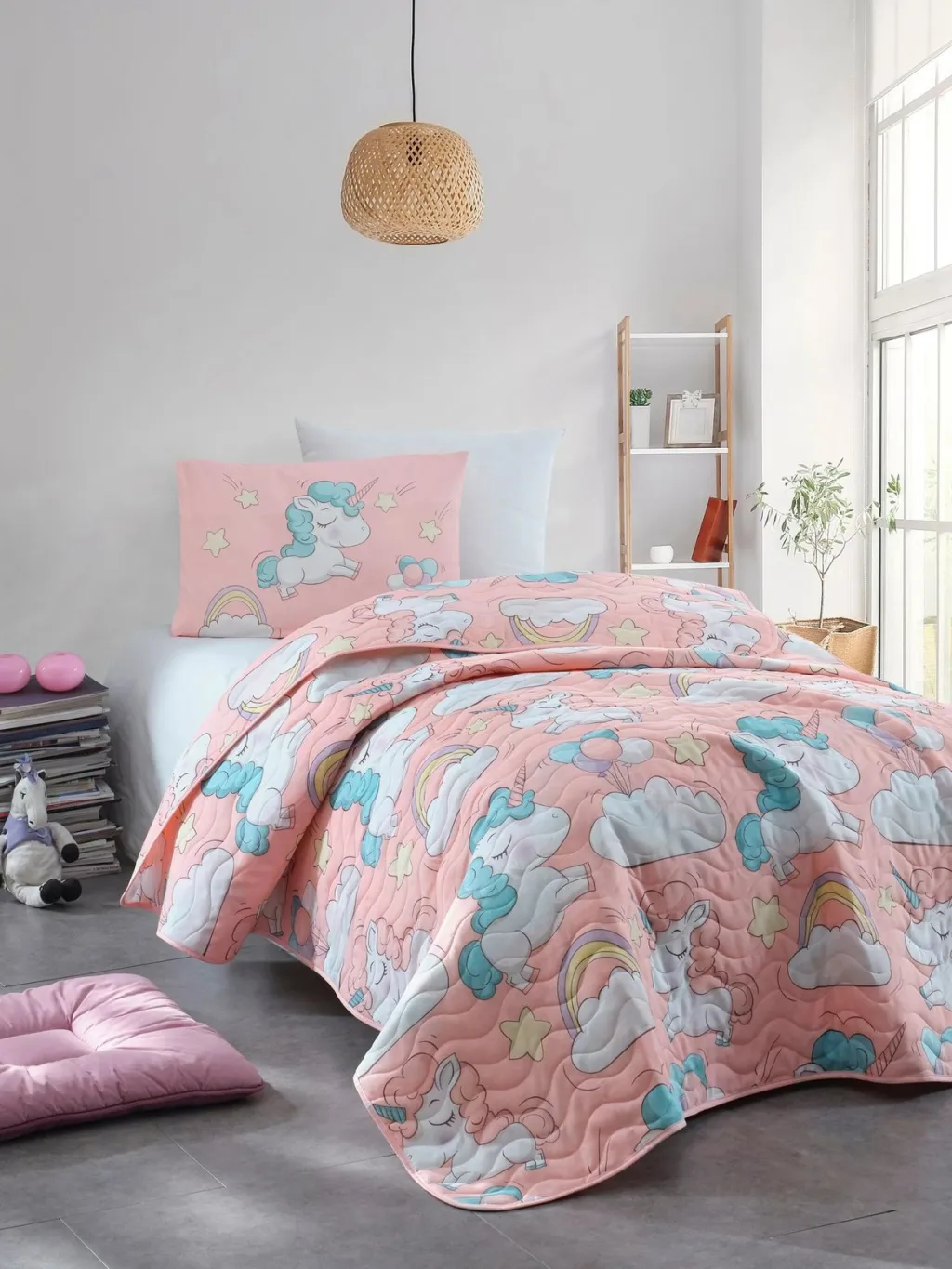 Set mbulesë krevati teke Unicornio, rozë, L'essentiel - 1