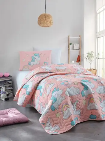 Set mbulesë krevati teke Unicornio, rozë, L'essentiel