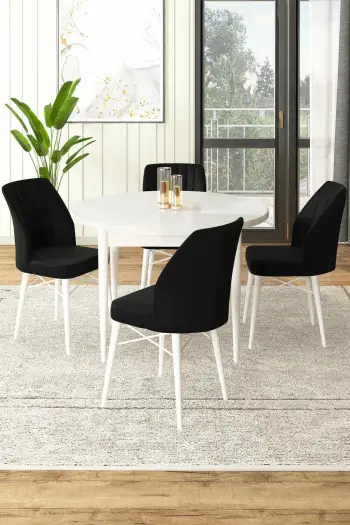 Tavolinë me karrige, 5 copë, Skye Decor Rox, e bardhë, e zezë