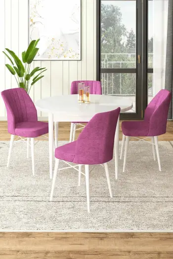 Tavolinë me karrige, 5 copë, Skye Decor, Rox, e bardhë dhe e purpurtë