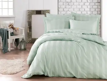 Set mbulesë për jorgan dopio, satin, ngjyrë jeshile deti, L'essentiel, Wafel