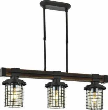 Llambë tavani Opviq, AV-4216-3EY, metal dhe xham, ngjyrë e zezë dhe lis