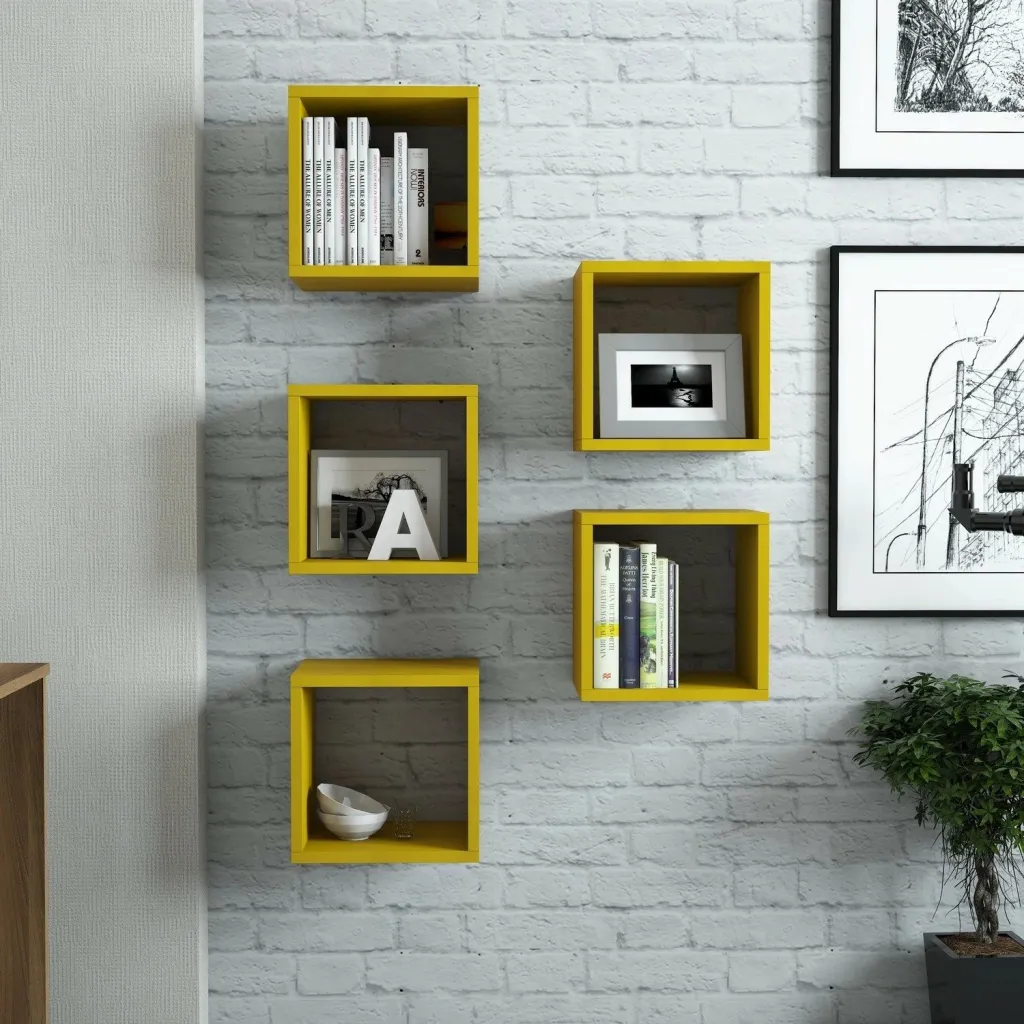 Raft muri, ngjyrë e verdhë, Skye Decor, 5 copë - 1
