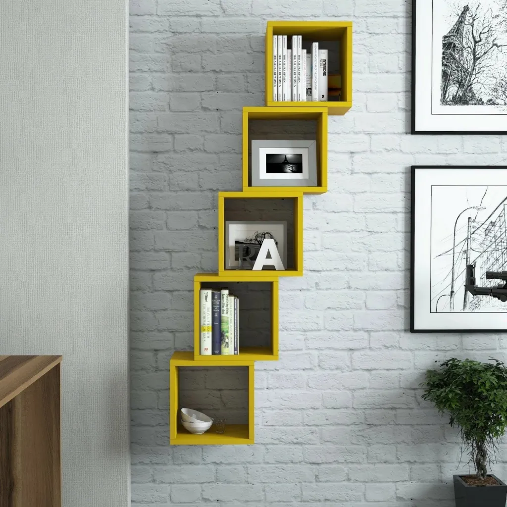 Raft muri, ngjyrë e verdhë, Skye Decor, 5 copë - 2