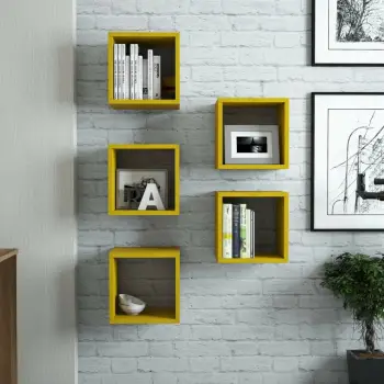 Raft muri, ngjyrë e verdhë, Skye Decor, 5 copë