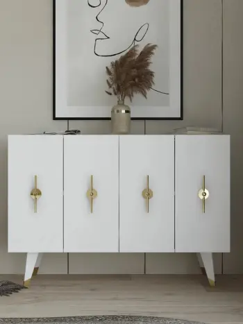 Konsolë Skye Decor, Quart Ramada, ngjyrë ari dhe e bardhë