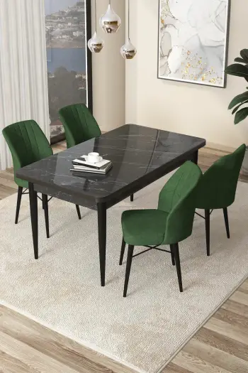 Tavolinë me karrige (5 copë), Skye Decor, mermer i zi, kafe e hapur