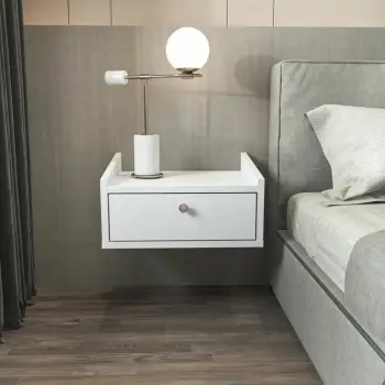 Komodinë anës krevati Skye Decor, Anel, e bardhë