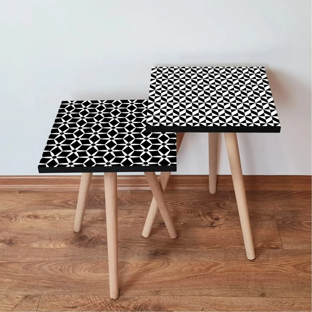 Set tavolinash ndihmëse, dy copë, Skye Decor, e zezë dhe e bardhë, 2Shp403 - 1