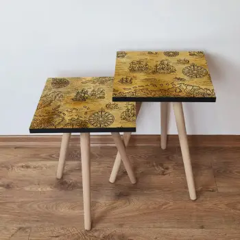 Set tavolina të mbivendosura, dy copë, ngjyrë mustard dhe e zezë, Skye Decor, 2Shp433