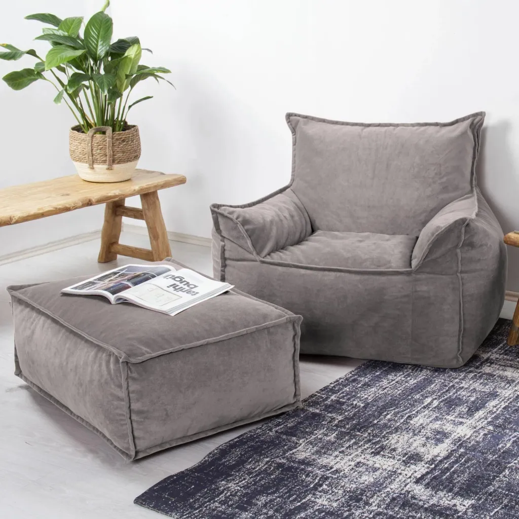 Karrige një vend me pouffe, ngjyrë gri e çelët, Atelier del Sofa, Notre Set - 1