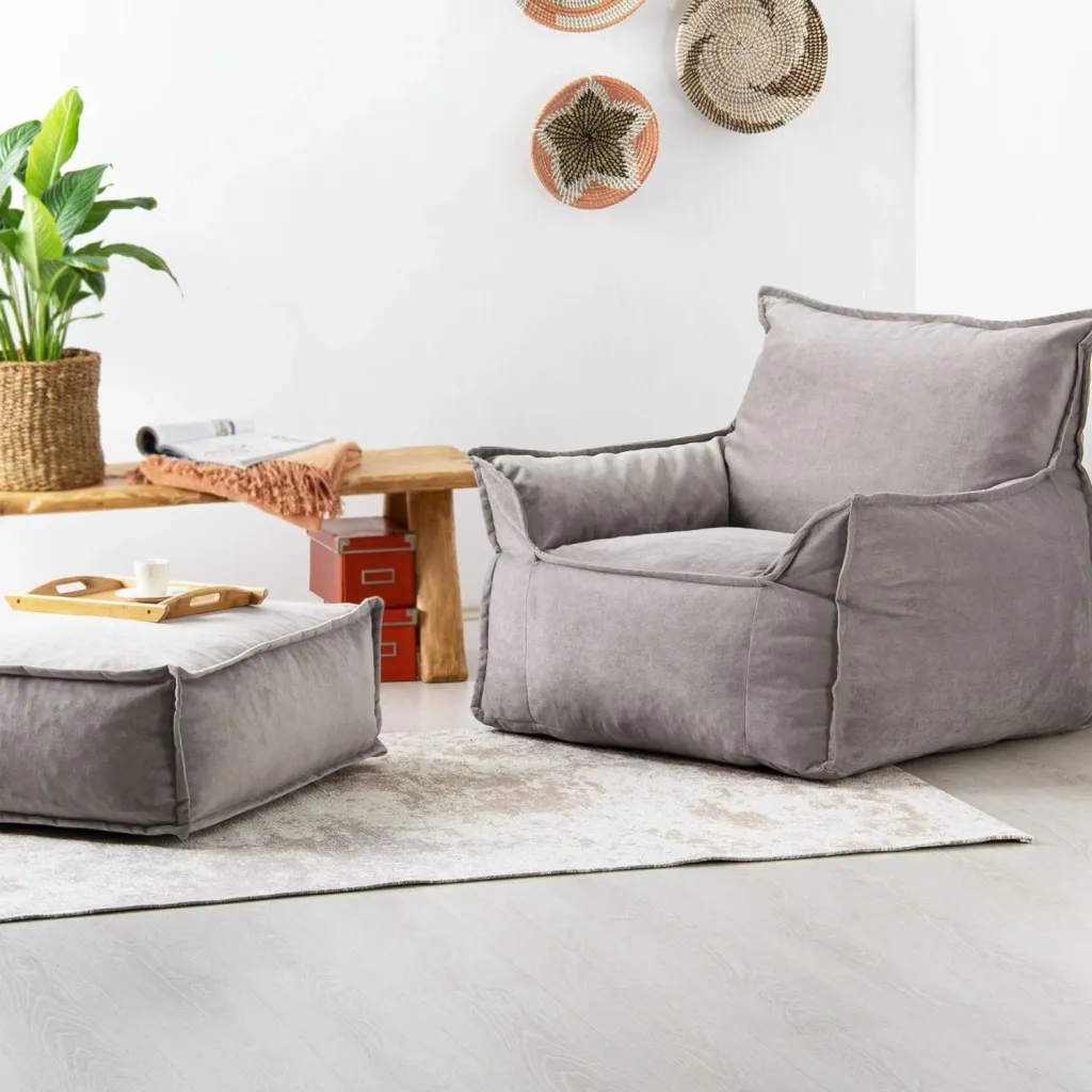 Karrige një vend me pouffe, ngjyrë gri e çelët, Atelier del Sofa, Notre Set - 2
