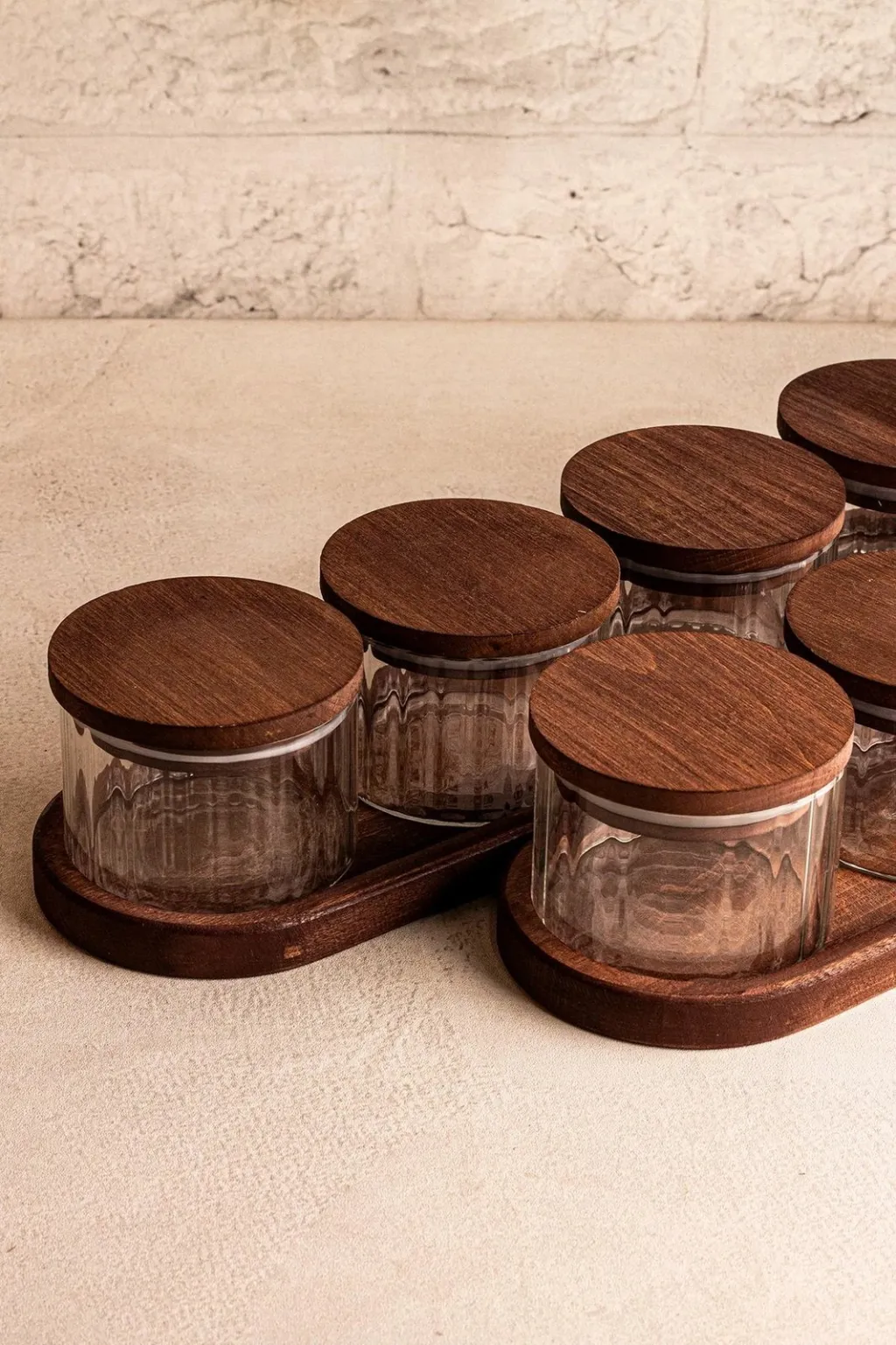 Set tasash prej xhami me kapakë druri, 18 pjesë, Hermia Concept, Liny 10 - 5
