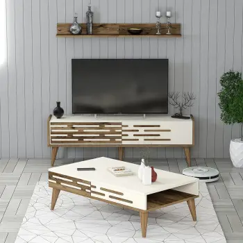 Set mobiljesh për dhomë dite, Skye Decor, Valensiya 140, ngjyrë arre, krem