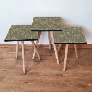 Set tavolinash të vendosshme, 3 copë, Skye Decor, gri me të artë, 3Shp135