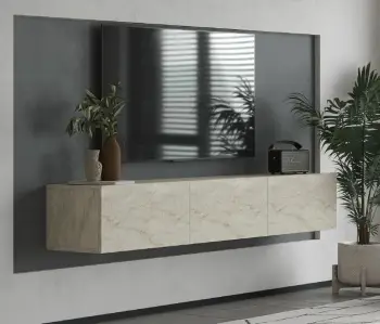 Komodë TV Skye Decor, ngjyrë travertin, Alfa