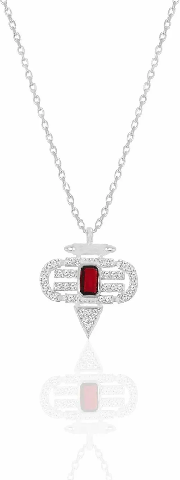 Qafore argjendi me gur ruby, ngjyrë fuchsia, Jumeon, SGTL12678 - 1