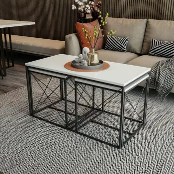Set tavolinash kafeje Skye Decor, Defne, e bardhë