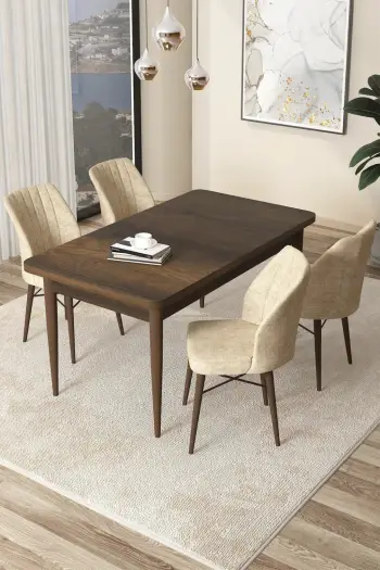 Tavolinë me karrige për ngrënie, 5 copë, Skye Decor, ngjyrë barok dhe krem