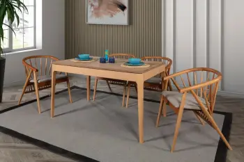 Tavolinë me karrige, zgjatshme, 5 copë, Skye Decor, Felix, ngjyrë natyrale