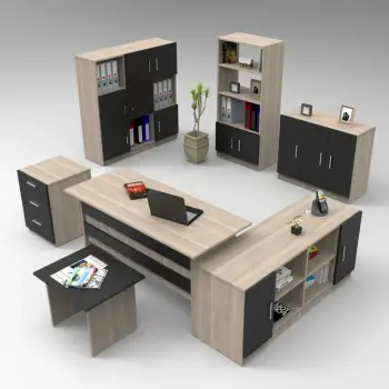 Set mobiljesh për zyre Skye Decor, VO19-OB, ngjyrë lis, larx, e zezë