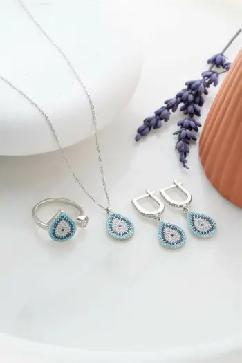 Set varëse, unazë dhe vathë argjendi, ngjyrë argjendi dhe kaltër, Jumeon, NRZ999053